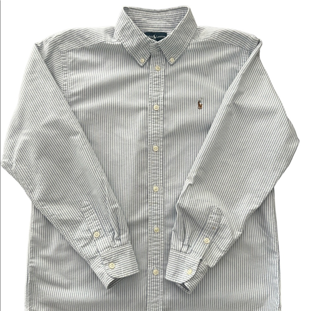 Ralph Lauren Blue and White Striped Oxford Shirt Boys Sz 18